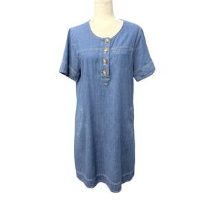 J.Jill Denim Dress Womens S Chambray Shift Short Sleeve Cotton Button Boho Relax